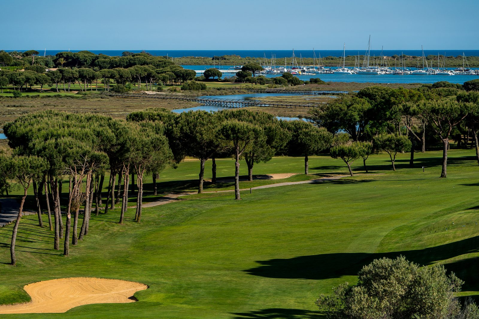El Rompido golf course, with the marina beyond